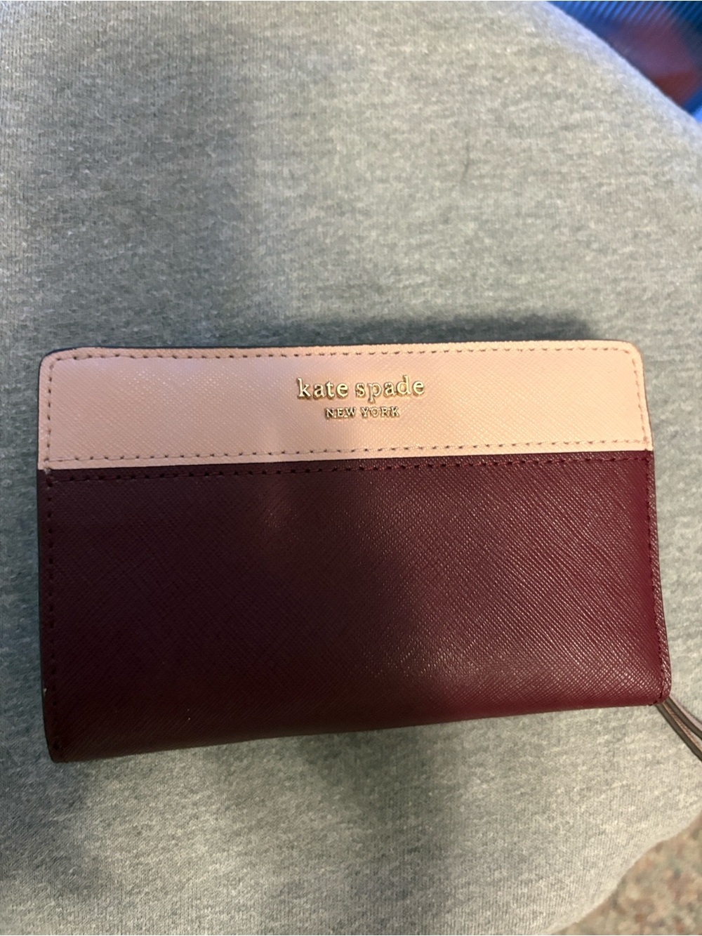 kate spade Two-Tone Pink and Wine Leather Zip Wallet